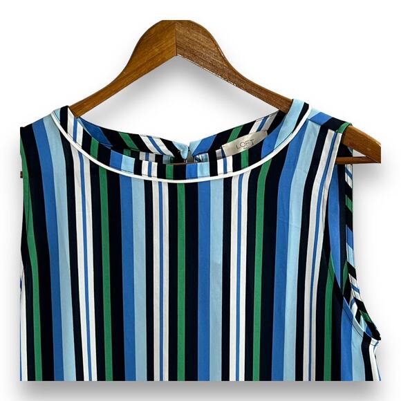 LOFT Outlet Stripe Sleeveless Blouse Blue Green Scoop Neck Tank Top NWT Size M - Picture 5 of 11